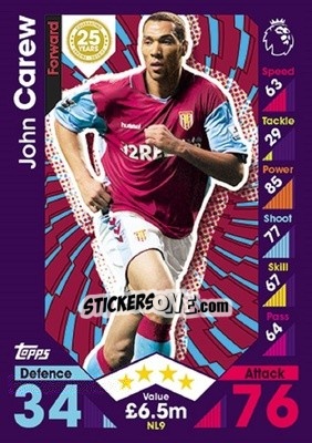 Sticker John Carew - English Premier League 2016-2017. Match Attax Extra - Topps