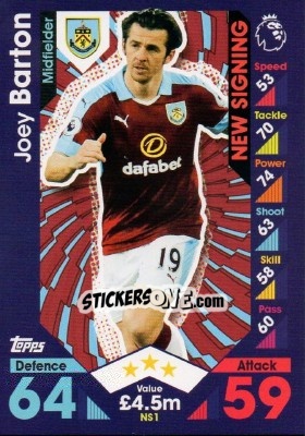 Sticker Joey Barton - English Premier League 2016-2017. Match Attax Extra - Topps