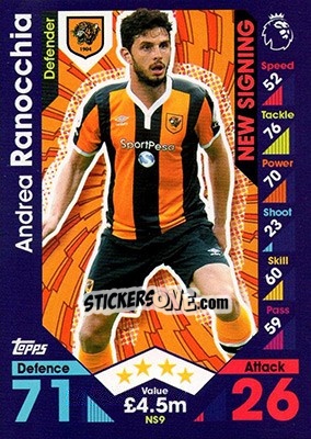 Cromo Andrea Ranocchia - English Premier League 2016-2017. Match Attax Extra - Topps