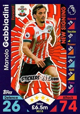 Sticker Manolo Gabbiadini - English Premier League 2016-2017. Match Attax Extra - Topps