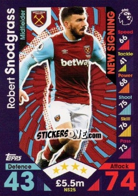 Sticker Robert Snodgrass - English Premier League 2016-2017. Match Attax Extra - Topps