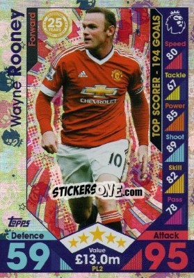 Sticker Wayne Rooney - English Premier League 2016-2017. Match Attax Extra n. PL2 - Topps