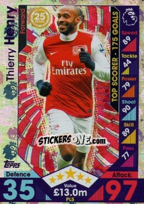Sticker Thierry Henry - English Premier League 2016-2017. Match Attax Extra n. PL5 - Topps