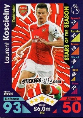 Sticker Laurent Koscielny - English Premier League 2016-2017. Match Attax Extra - Topps