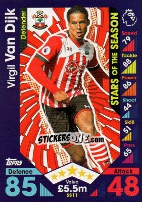 Sticker Virgil van Dijk - English Premier League 2016-2017. Match Attax Extra n. SS11 - Topps
