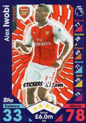 Sticker Alex Iwobi - English Premier League 2016-2017. Match Attax Extra n. U6 - Topps