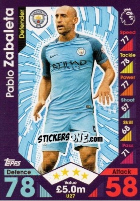 Cromo Pablo Zabaleta - English Premier League 2016-2017. Match Attax Extra - Topps