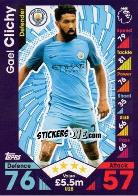 Cromo Gael Clichy - English Premier League 2016-2017. Match Attax Extra - Topps