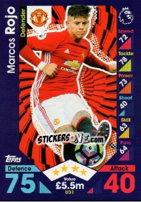 Sticker Marcos Rojo - English Premier League 2016-2017. Match Attax Extra n. U31 - Topps