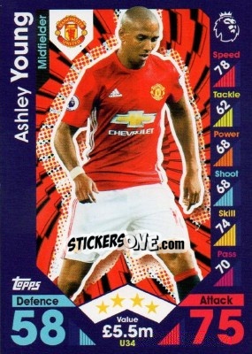 Figurina Ashley Young - English Premier League 2016-2017. Match Attax Extra - Topps
