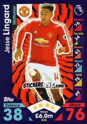 Sticker Jesse Lingard - English Premier League 2016-2017. Match Attax Extra n. U35 - Topps