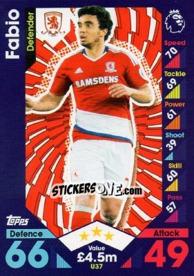 Sticker Fabio da Silva - English Premier League 2016-2017. Match Attax Extra - Topps