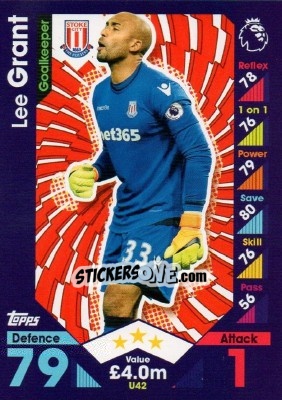 Figurina Lee Grant - English Premier League 2016-2017. Match Attax Extra - Topps