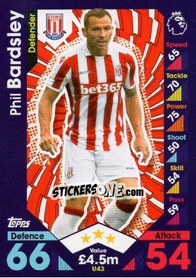 Sticker Phil Bardsley - English Premier League 2016-2017. Match Attax Extra - Topps