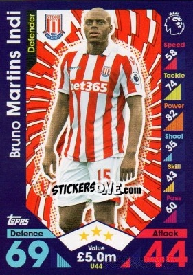 Sticker Bruno Martins Indi - English Premier League 2016-2017. Match Attax Extra - Topps