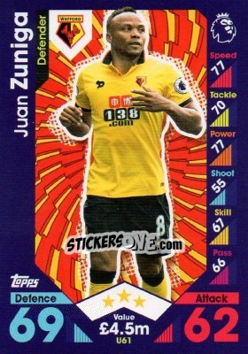 Figurina Juan Zuniga - English Premier League 2016-2017. Match Attax Extra - Topps