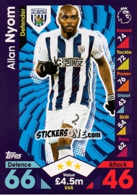 Cromo Allan Nyom - English Premier League 2016-2017. Match Attax Extra - Topps