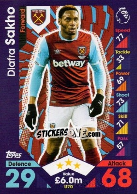 Sticker Diafra Sakho - English Premier League 2016-2017. Match Attax Extra n. U70 - Topps