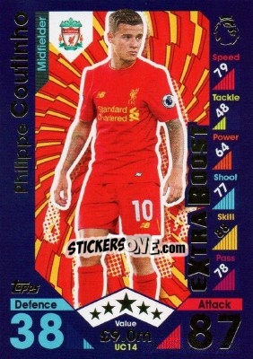 Sticker Philippe Coutinho - English Premier League 2016-2017. Match Attax Extra n. UC14 - Topps