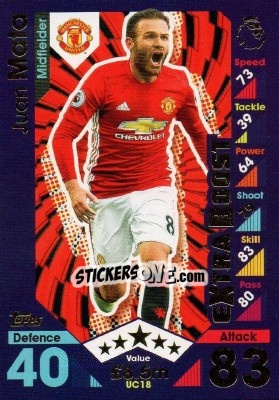 Sticker Juan Mata - English Premier League 2016-2017. Match Attax Extra - Topps