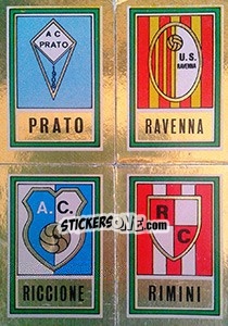 Sticker Scudetto Prato / Ravenna / Riccione / Rimini - Calciatori 1973-1974 n. 574 - Panini