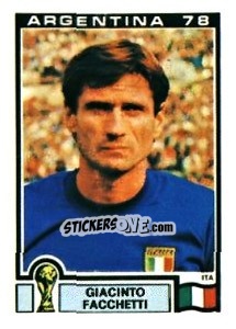 Sticker Giacinto Facchetti - FIFA World Cup Argentina 1978 n. 102 - Panini