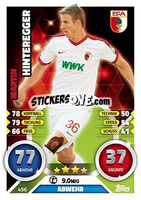 Sticker Martin Hinteregger - German Fussball Bundesliga 2016-2017. Match Attax Extra n. 456 - Topps