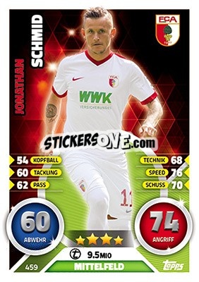 Sticker Jonathan Schmid - German Fussball Bundesliga 2016-2017. Match Attax Extra n. 459 - Topps