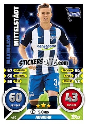 Sticker Maximilian Mittelstädt - German Fussball Bundesliga 2016-2017. Match Attax Extra - Topps