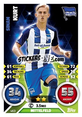 Sticker Sinan Kurt - German Fussball Bundesliga 2016-2017. Match Attax Extra n. 463 - Topps