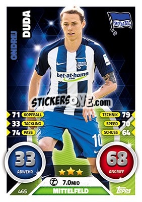 Sticker Ondrej Duda - German Fussball Bundesliga 2016-2017. Match Attax Extra n. 465 - Topps