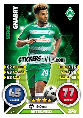 Sticker Serge Gnabry - German Fussball Bundesliga 2016-2017. Match Attax Extra n. 471 - Topps