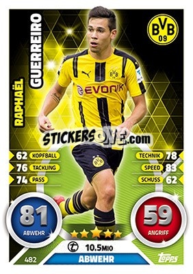 Sticker Raphaël Guerreiro - German Fussball Bundesliga 2016-2017. Match Attax Extra n. 482 - Topps
