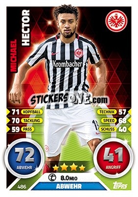 Sticker Michael Hector - German Fussball Bundesliga 2016-2017. Match Attax Extra - Topps