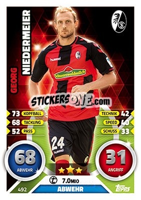 Sticker Georg Niedermeier - German Fussball Bundesliga 2016-2017. Match Attax Extra n. 492 - Topps