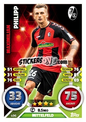 Sticker Maximilian Philipp - German Fussball Bundesliga 2016-2017. Match Attax Extra n. 496 - Topps