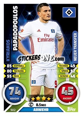 Sticker Kyriakos Papadopoulos - German Fussball Bundesliga 2016-2017. Match Attax Extra n. 502 - Topps