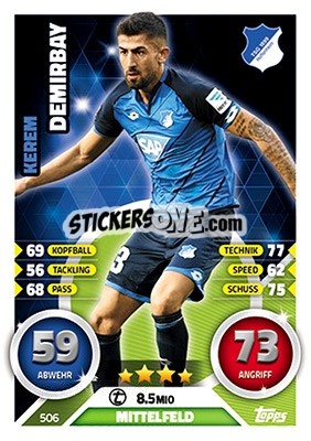 Sticker Kerem Demirbay - German Fussball Bundesliga 2016-2017. Match Attax Extra n. 506 - Topps
