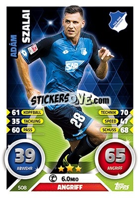 Sticker Ádám Szalai - German Fussball Bundesliga 2016-2017. Match Attax Extra n. 508 - Topps
