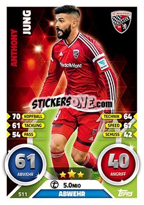 Sticker Anthony Jung - German Fussball Bundesliga 2016-2017. Match Attax Extra n. 511 - Topps