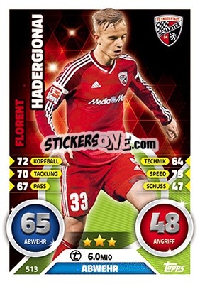 Sticker Florent Hadergjonaj - German Fussball Bundesliga 2016-2017. Match Attax Extra - Topps