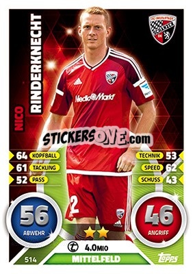 Figurina Nico Rinderknecht - German Fussball Bundesliga 2016-2017. Match Attax Extra - Topps