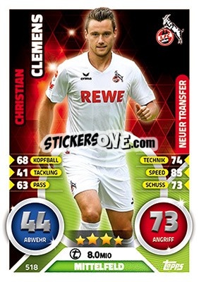 Cromo Christian Clemens - German Fussball Bundesliga 2016-2017. Match Attax Extra - Topps