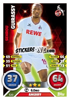 Sticker Sehrou Guirassy - German Fussball Bundesliga 2016-2017. Match Attax Extra n. 520 - Topps