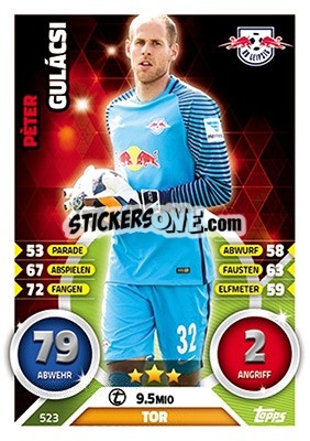 Sticker Peter Gulacsi - German Fussball Bundesliga 2016-2017. Match Attax Extra n. 523 - Topps