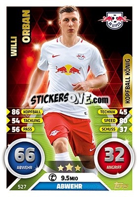 Sticker Willi Orban - German Fussball Bundesliga 2016-2017. Match Attax Extra - Topps