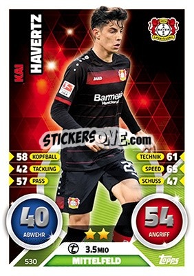 Sticker Kai Havertz - German Fussball Bundesliga 2016-2017. Match Attax Extra n. 530 - Topps