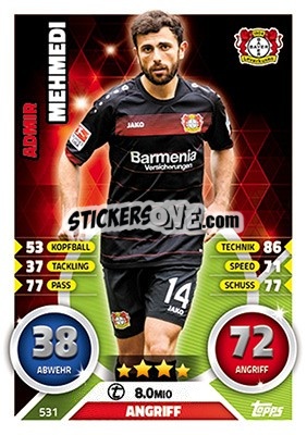 Sticker Admir Mehmedi - German Fussball Bundesliga 2016-2017. Match Attax Extra n. 531 - Topps