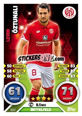 Sticker Levin Öztunali - German Fussball Bundesliga 2016-2017. Match Attax Extra n. 537 - Topps