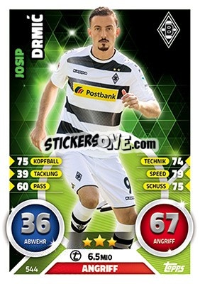Sticker Josip Drmic - German Fussball Bundesliga 2016-2017. Match Attax Extra n. 544 - Topps